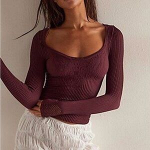 Dynamic Duo - Intimately by Free People Long Sleeve Top in maroon